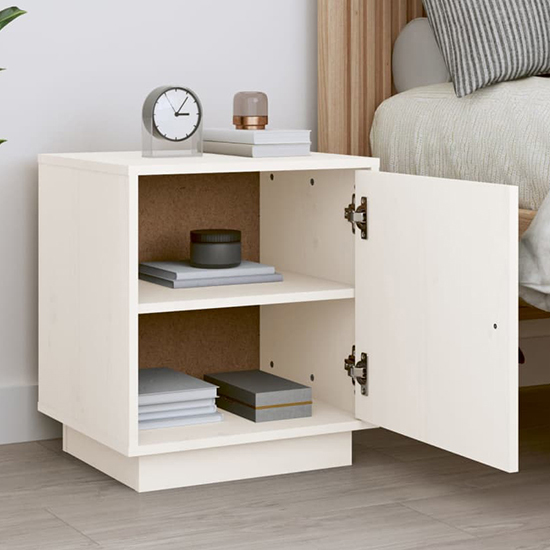 Byrne Pinewood Bedside Cabinet With 1 Door In White