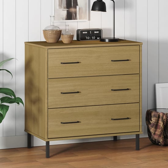 Byron Solid Pine Wood Chest Of 3 Drawers In Brown