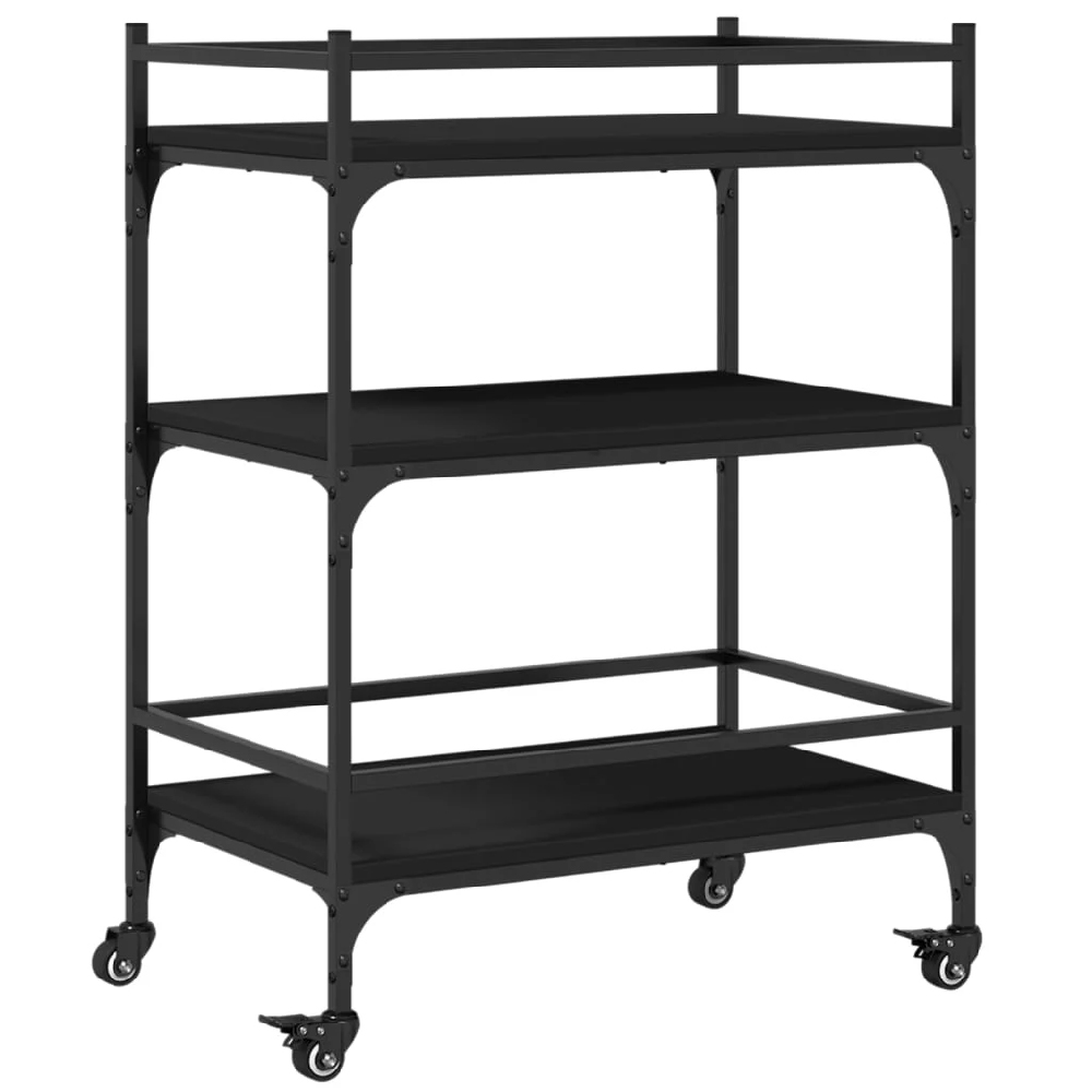 Byron Wooden Kitchen Trolley With 3 Shelves In Black