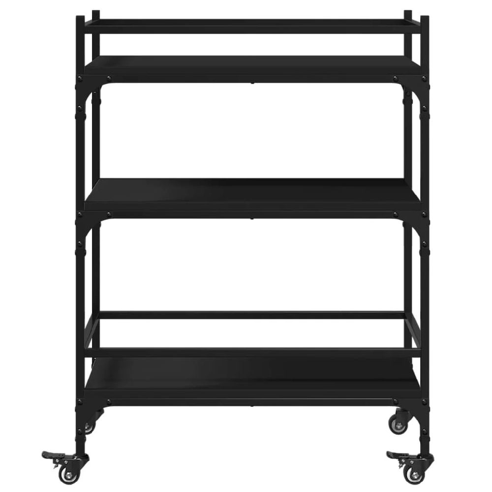 Byron Wooden Kitchen Trolley With 3 Shelves In Black