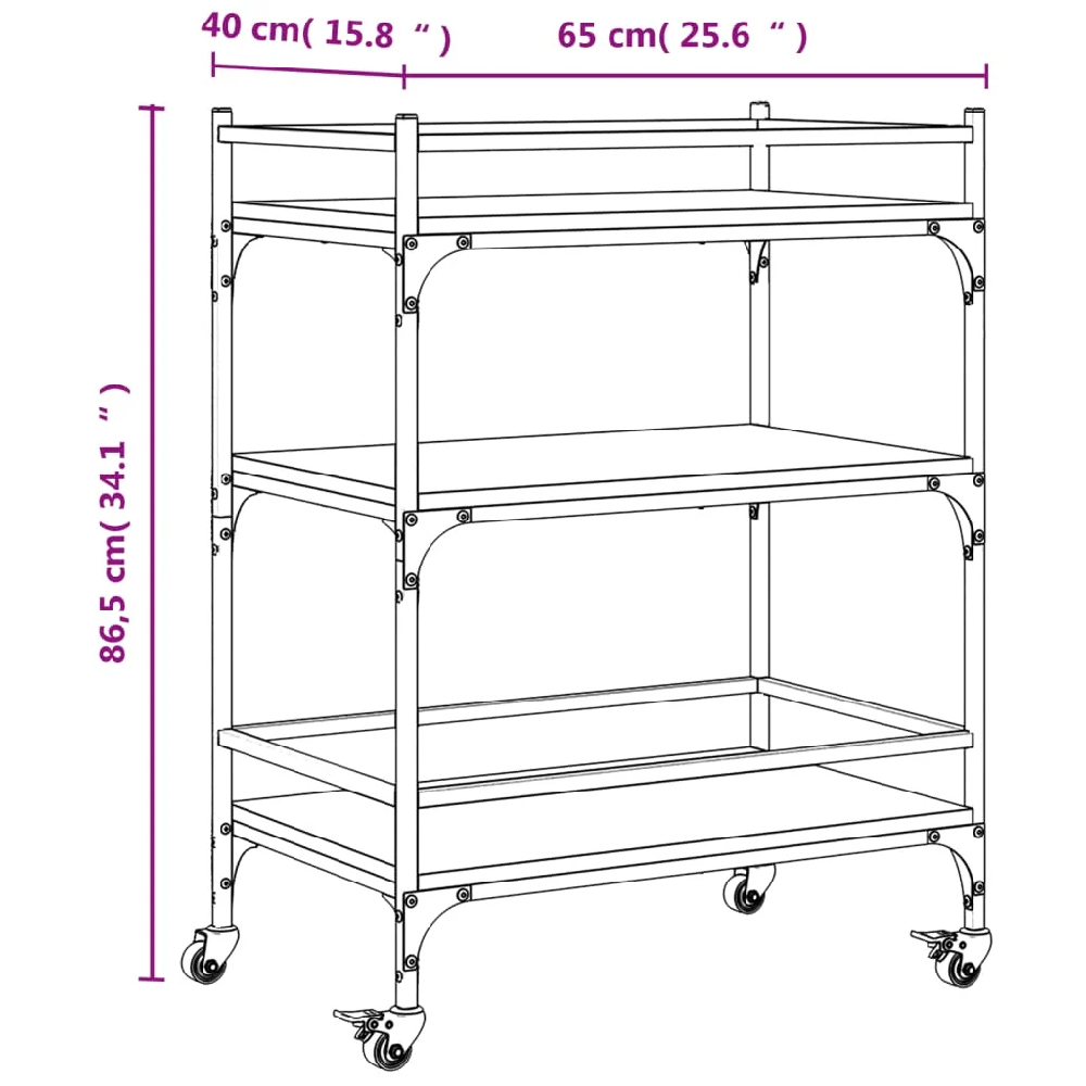 Byron Wooden Kitchen Trolley With 3 Shelves In Black