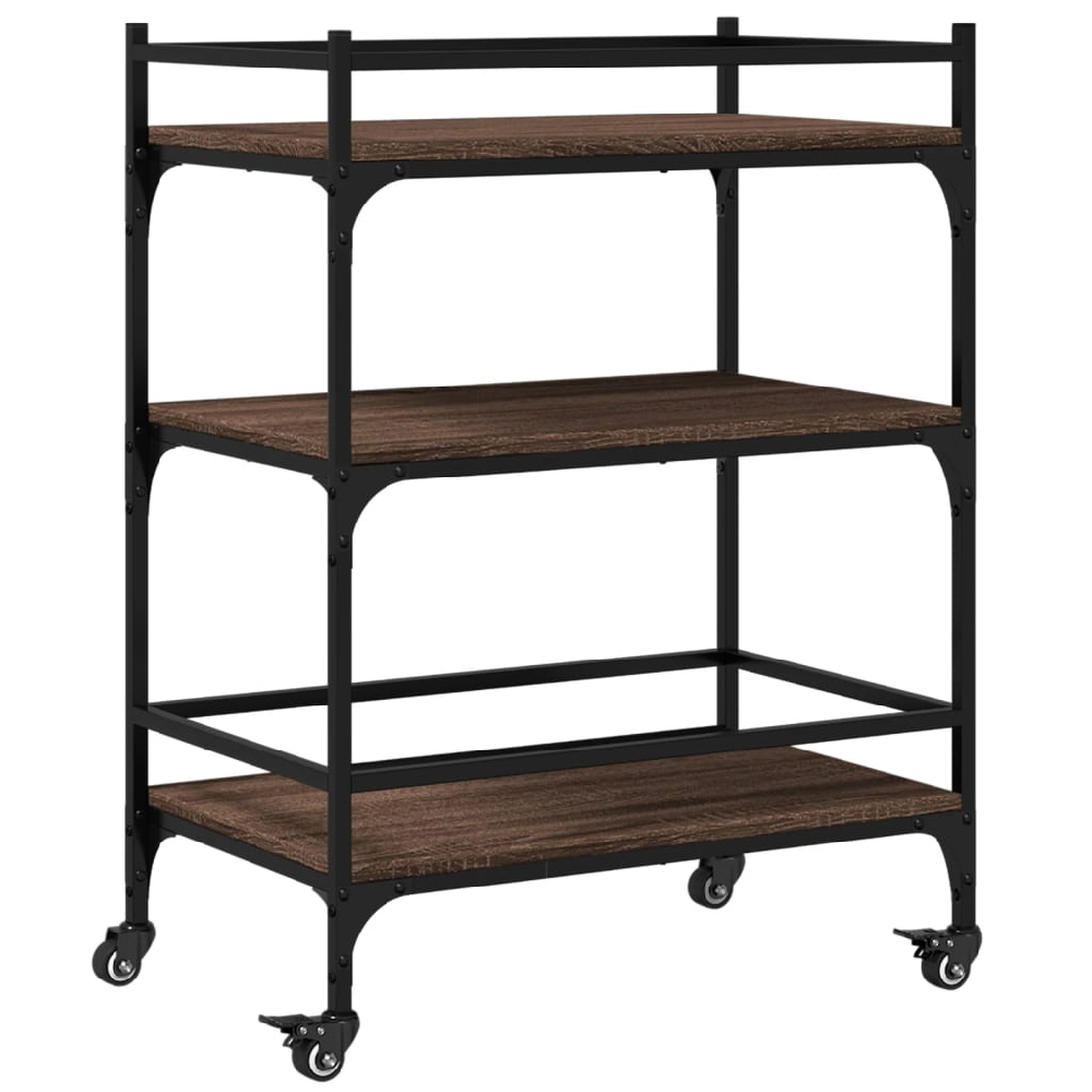 Byron Wooden Kitchen Trolley With 3 Shelves In Brown Oak