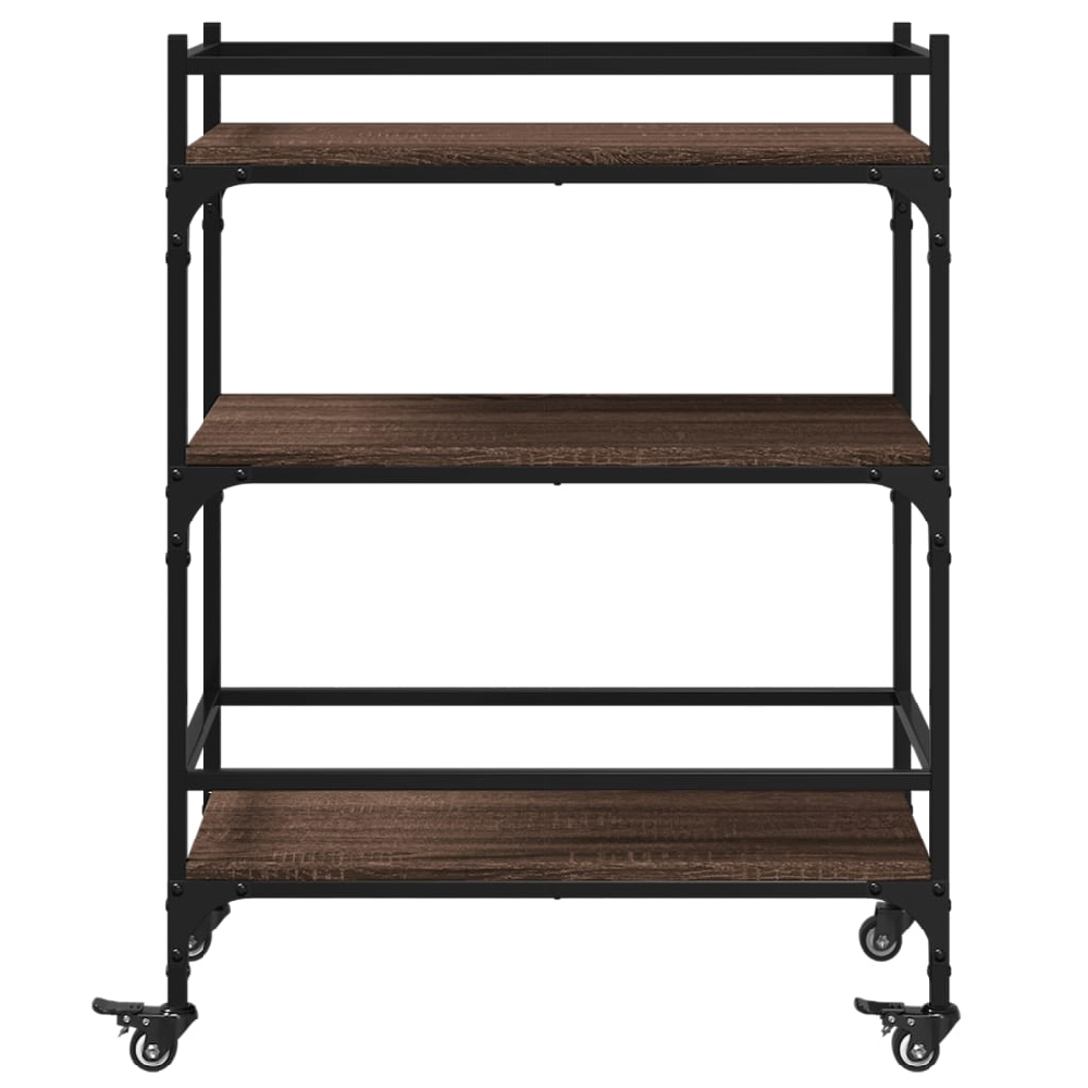 Byron Wooden Kitchen Trolley With 3 Shelves In Brown Oak