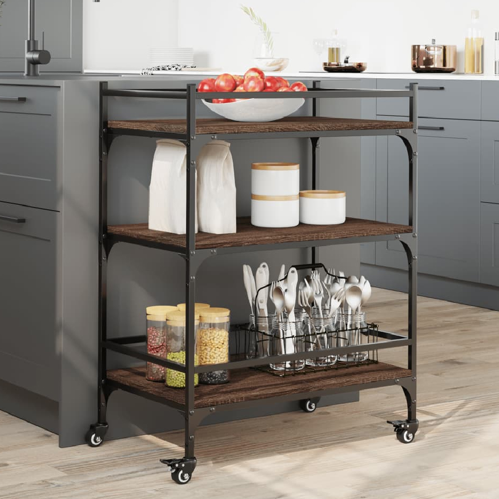 Read more about Byron wooden kitchen trolley with 3 shelves in brown oak