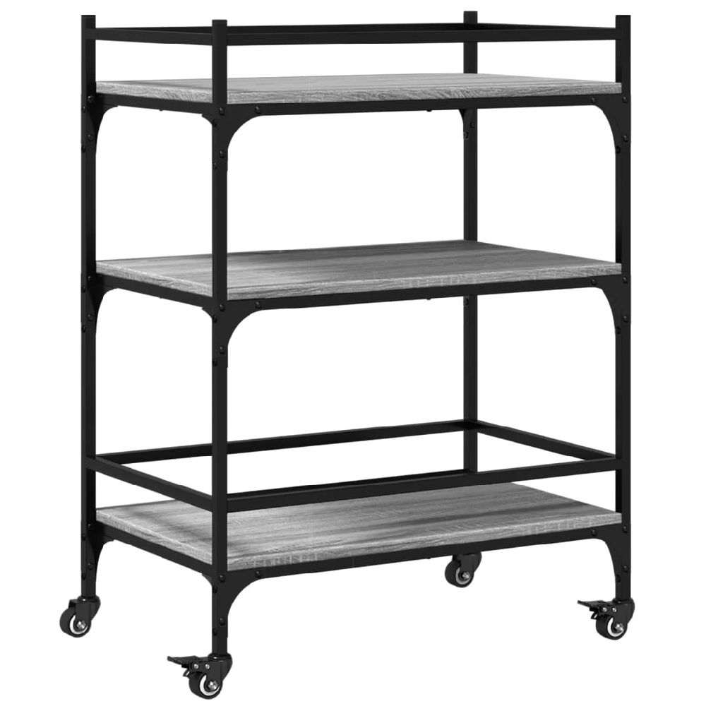 Byron Wooden Kitchen Trolley With 3 Shelves In Grey Sonoma