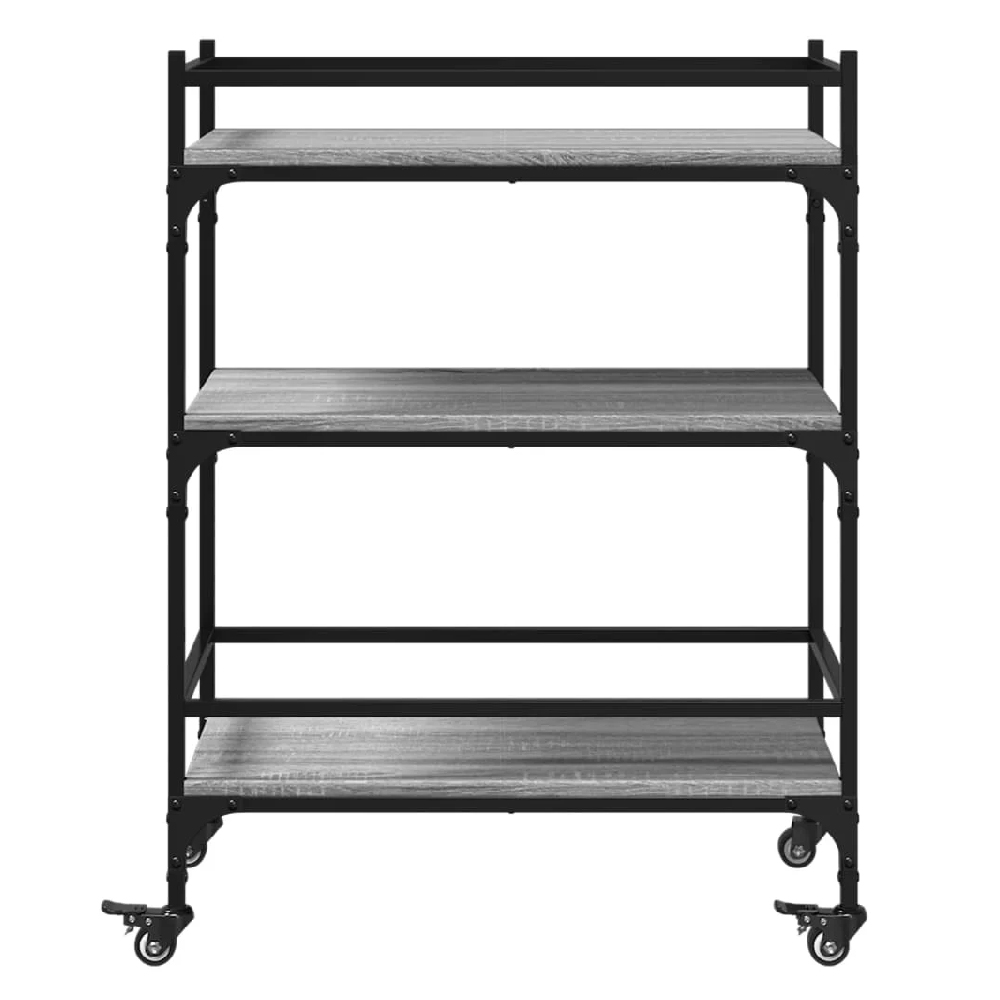 Byron Wooden Kitchen Trolley With 3 Shelves In Grey Sonoma