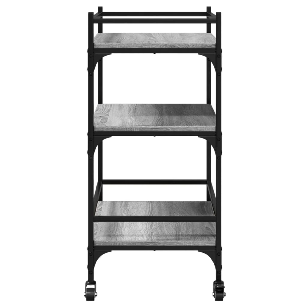 Byron Wooden Kitchen Trolley With 3 Shelves In Grey Sonoma