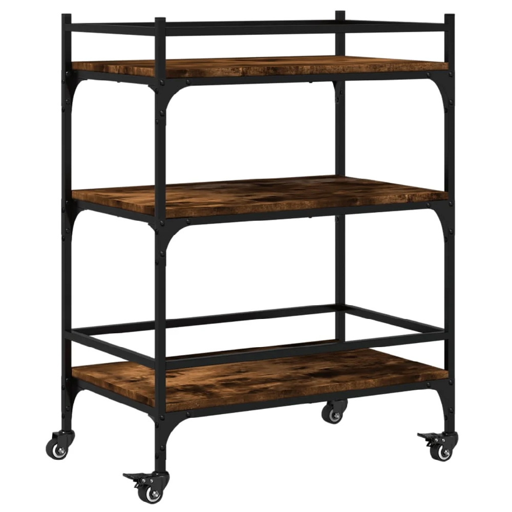 Byron Wooden Kitchen Trolley With 3 Shelves In Smoked Oak
