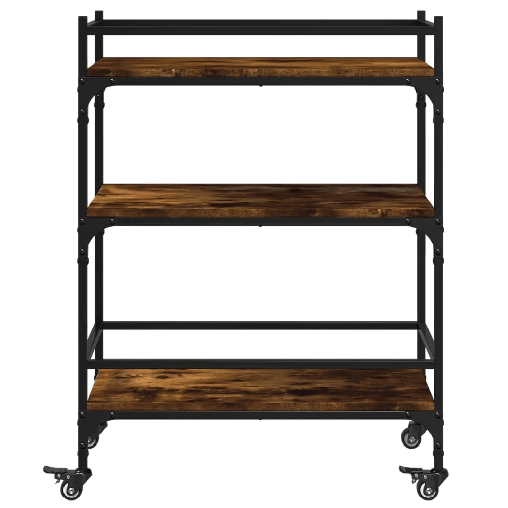 Byron Wooden Kitchen Trolley With 3 Shelves In Smoked Oak