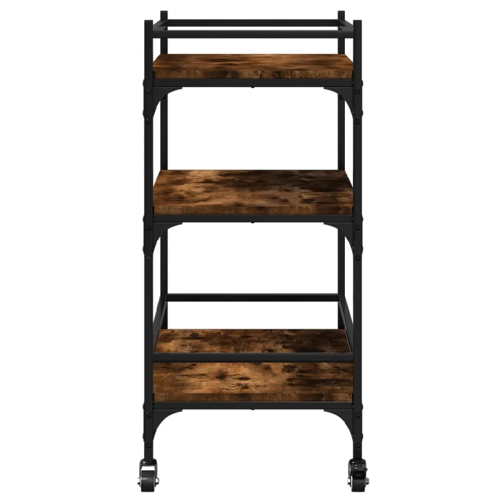 Byron Wooden Kitchen Trolley With 3 Shelves In Smoked Oak