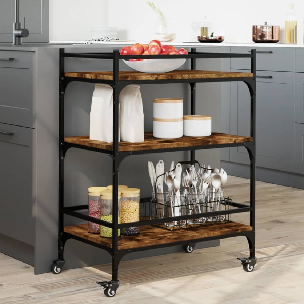 Read more about Byron wooden kitchen trolley with 3 shelves in smoked oak