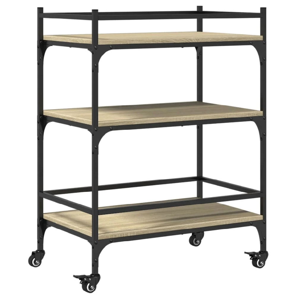 Byron Wooden Kitchen Trolley With 3 Shelves In Sonoma Oak