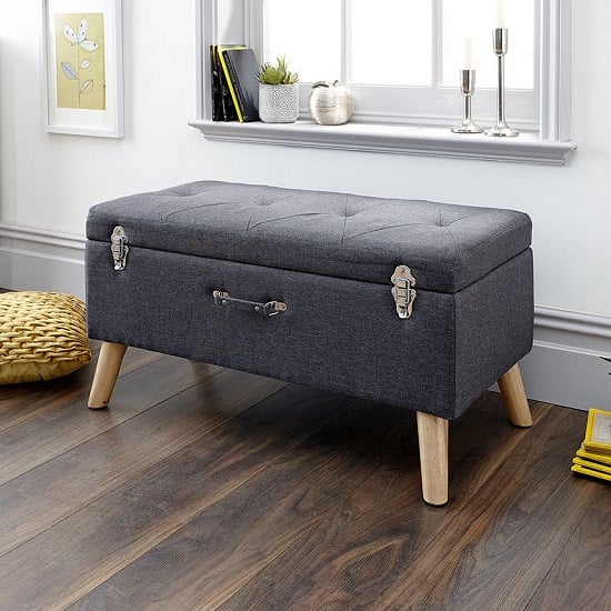 Product photograph of Mursley Fabric Ottoman Storage Bench In Charcoal from Furniture in Fashion