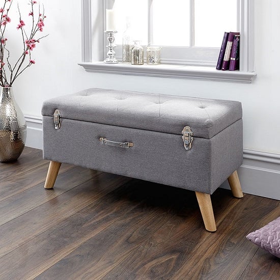 Product photograph of Mursley Fabric Ottoman Storage Bench In Grey from Furniture in Fashion