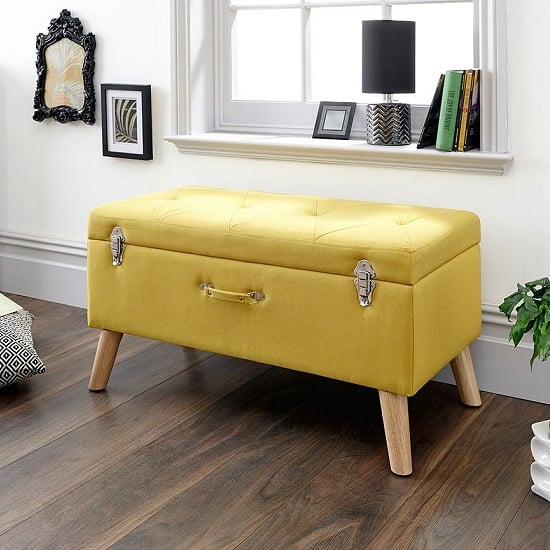 Product photograph of Mursley Fabric Ottoman Storage Bench In Mustard from Furniture in Fashion