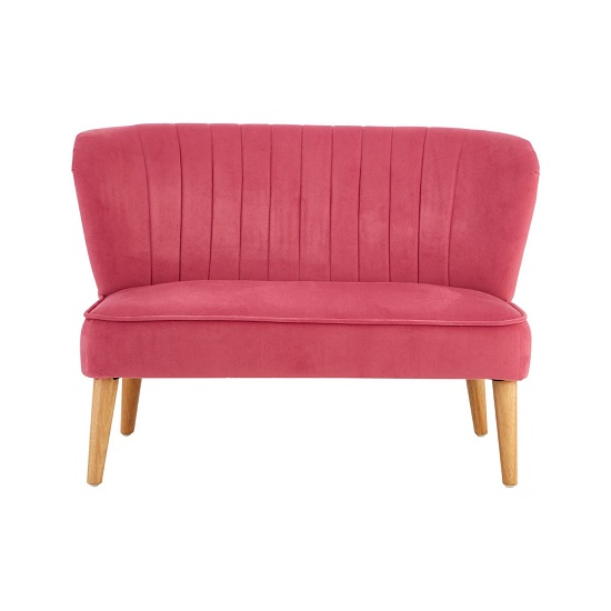 Cabane 2 Seater Kids Sofa In Pink Velvet With Wooden Legs_2