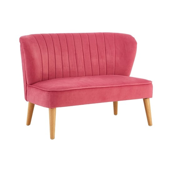 Cabane 2 Seater Kids Sofa In Pink Velvet With Wooden Legs
