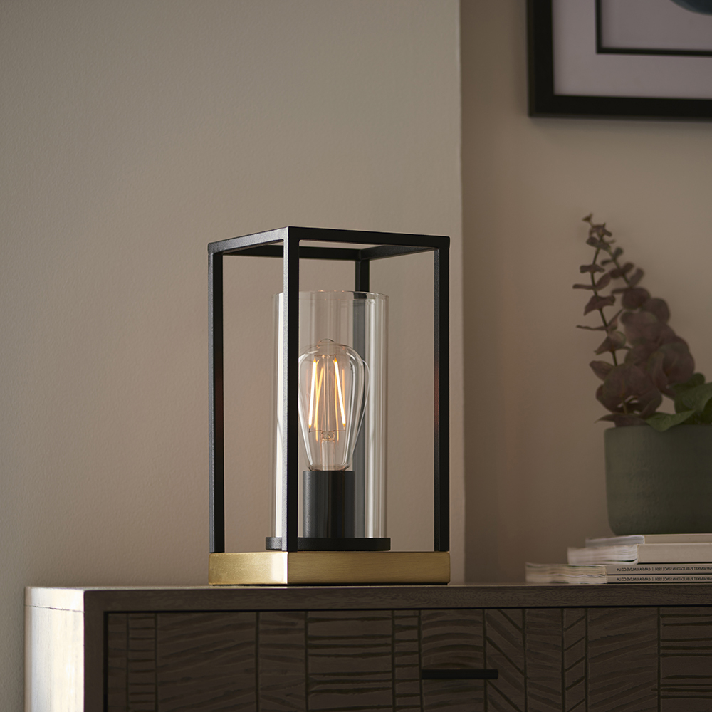 Read more about Cabazon clear glass table lamp in black and satin brass