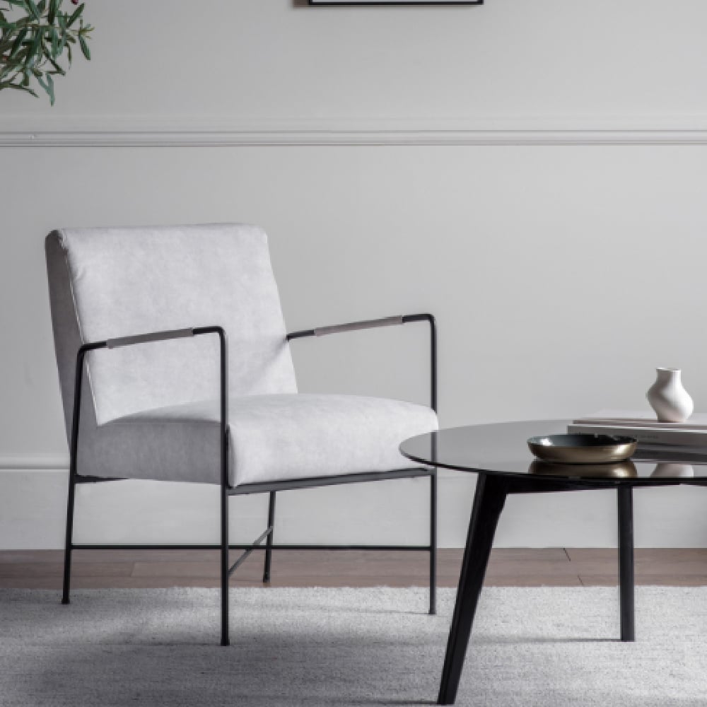 Read more about Cabazon fabric armchair with metal frame in white