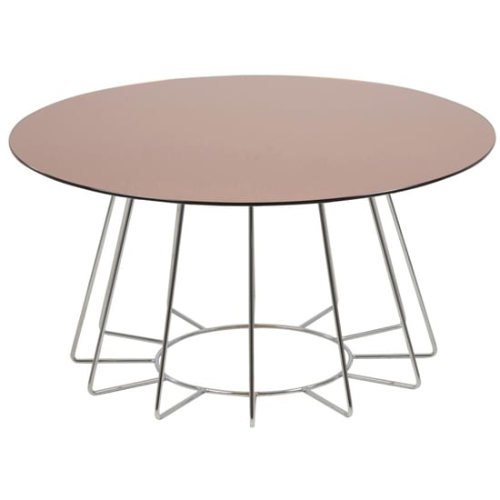 Product photograph of Cabazon Round Glass Coffee Table In Bronze With Chrome Base from Furniture in Fashion