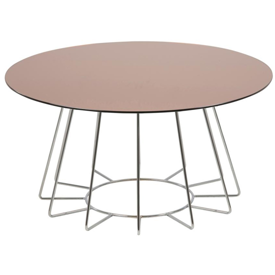 Product photograph of Cabazon Round Glass Coffee Table In Bronze With Chrome Base from Furniture in Fashion