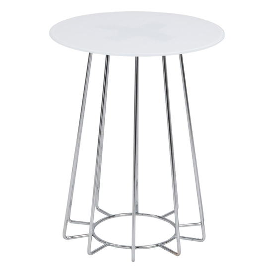 Cabazon Round Glass Side Table In White With Chrome Base_2