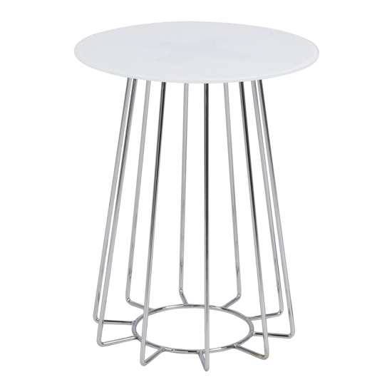 Cabazon Round Glass Side Table In White With Chrome Base_3