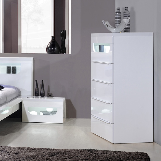 Read more about Pulse high gloss 5 drawer cabinet in white with led lighting