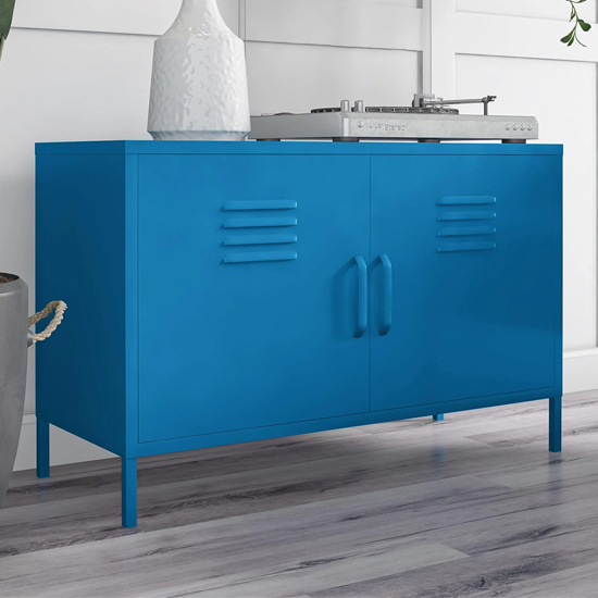 Product photograph of Cribbs Locker Metal Accent Cabinet With 2 Doors In Blue from Furniture in Fashion