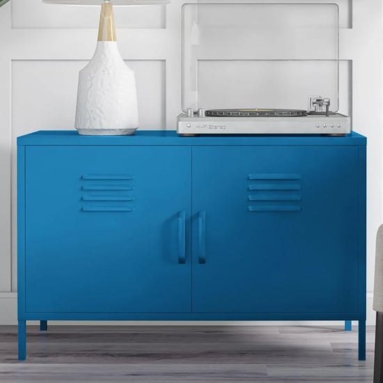 Caches Metal Locker Accent Cabinet With 2 Doors In Blue_2