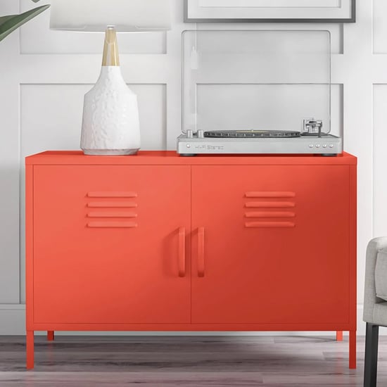 Caches Metal Locker Accent Cabinet With 2 Doors In Orange_2