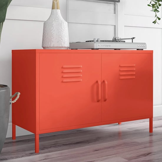 Photo of Caches metal locker accent cabinet with 2 doors in orange