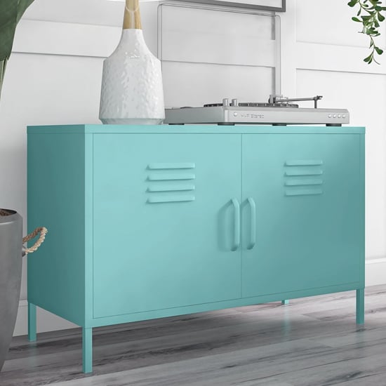 Product photograph of Caches Metal Locker Accent Cabinet With 2 Doors In Spearmint from Furniture in Fashion