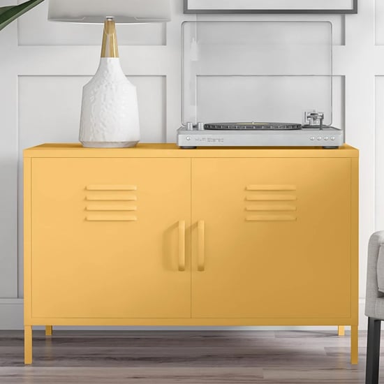 Caches Metal Locker Accent Cabinet With 2 Doors In Yellow_2