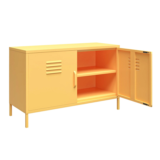 Caches Metal Locker Accent Cabinet With 2 Doors In Yellow_4