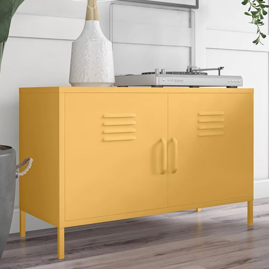 Caches Metal Locker Accent Cabinet With 2 Doors In Yellow