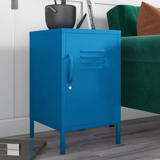 Product photograph of Caches Metal Locker End Table With 1 Door In Blue from Furniture in Fashion