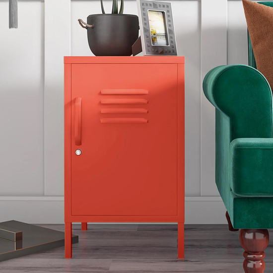 Cerritos Metal Side Table With 1 Door In Orange