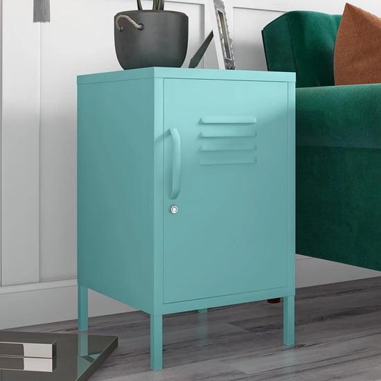 Product photograph of Caches Metal Locker End Table With 1 Door In Spearmint from Furniture in Fashion