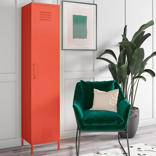 Product photograph of Caches Metal Locker Storage Cabinet With 1 Door In Orange from Furniture in Fashion