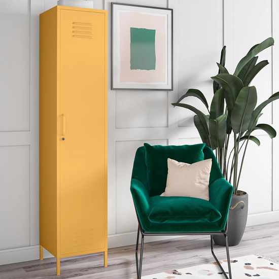 Photo of Caches metal locker storage cabinet with 1 door in yellow