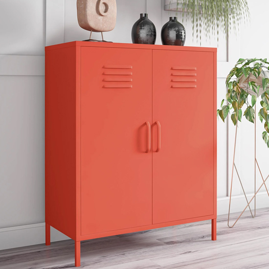 Product photograph of Caches Metal Locker Storage Cabinet With 2 Doors In Orange from Furniture in Fashion