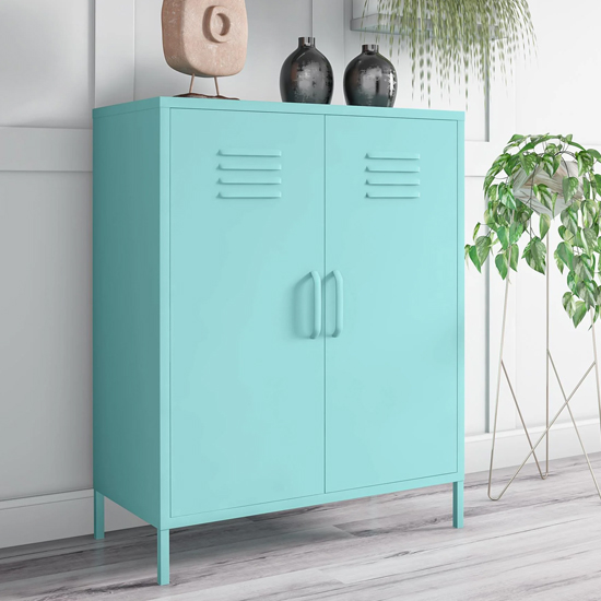 Product photograph of Caches Metal Locker Storage Cabinet With 2 Doors In Spearmint from Furniture in Fashion