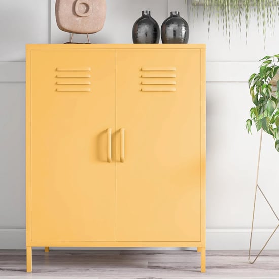 Caches Metal Locker Storage Cabinet With 2 Doors In Yellow_2