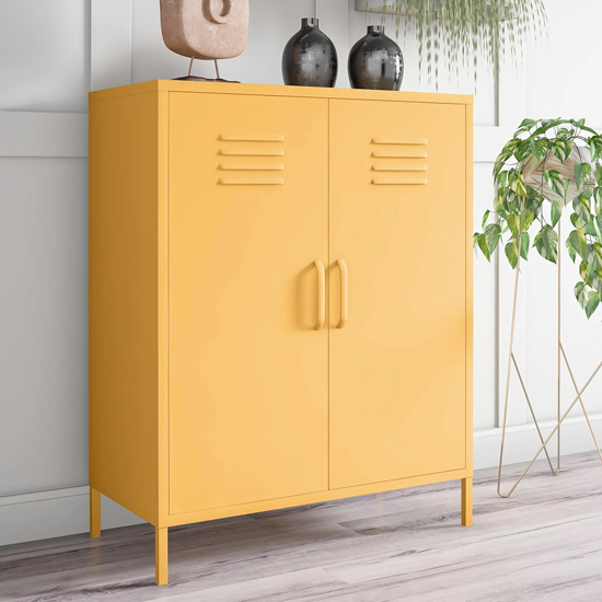 Photo of Caches metal locker storage cabinet with 2 doors in yellow