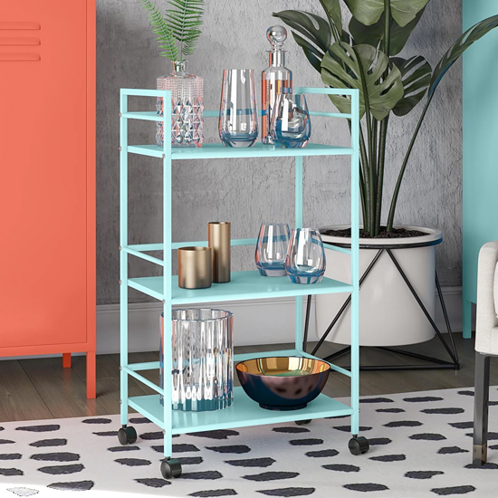 Caches Metal Rolling Drinks Trolley With 3 Shelves In Spearmint