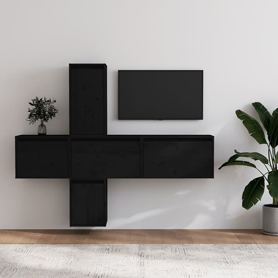 Read more about Cadak solid pinewood entertainment unit in black