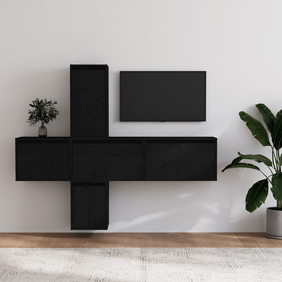 Photo of Cadak solid pinewood entertainment unit in black