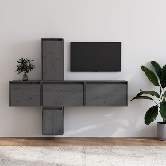 Read more about Cadak solid pinewood entertainment unit in grey