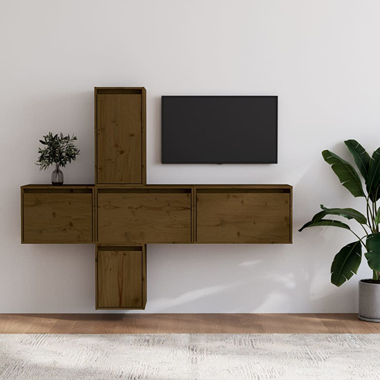 Cadak Solid Pinewood Entertainment Unit In Honey Brown